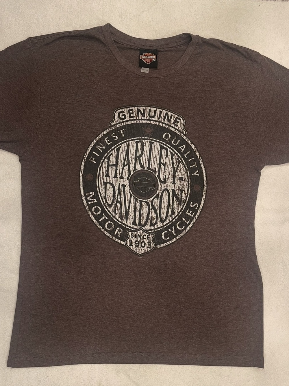 Harley-Davidson Grey Short Sleeve Tee with Distressed White Logo